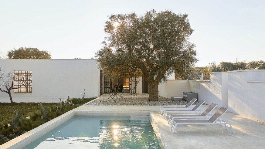 La Casetta’s swimming pool, overlooking citrus, almond and olive groves, is the go-to country retreat near Ostuni for couples who love their privacy