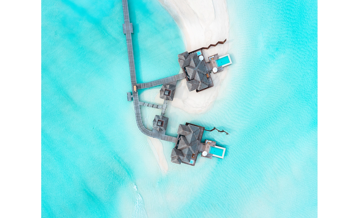 Perfect Hideaways, Conrad Maldives, Luxury accommodation aerial View of house on beach