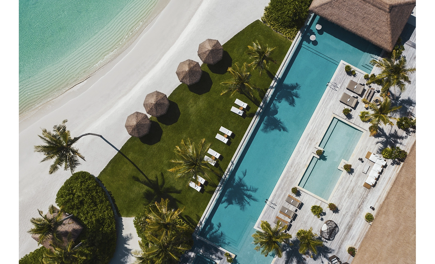 Perfect Hideaways, Itaafushi Maldives, Luxury accommodation aerial view of house and swimmingpool