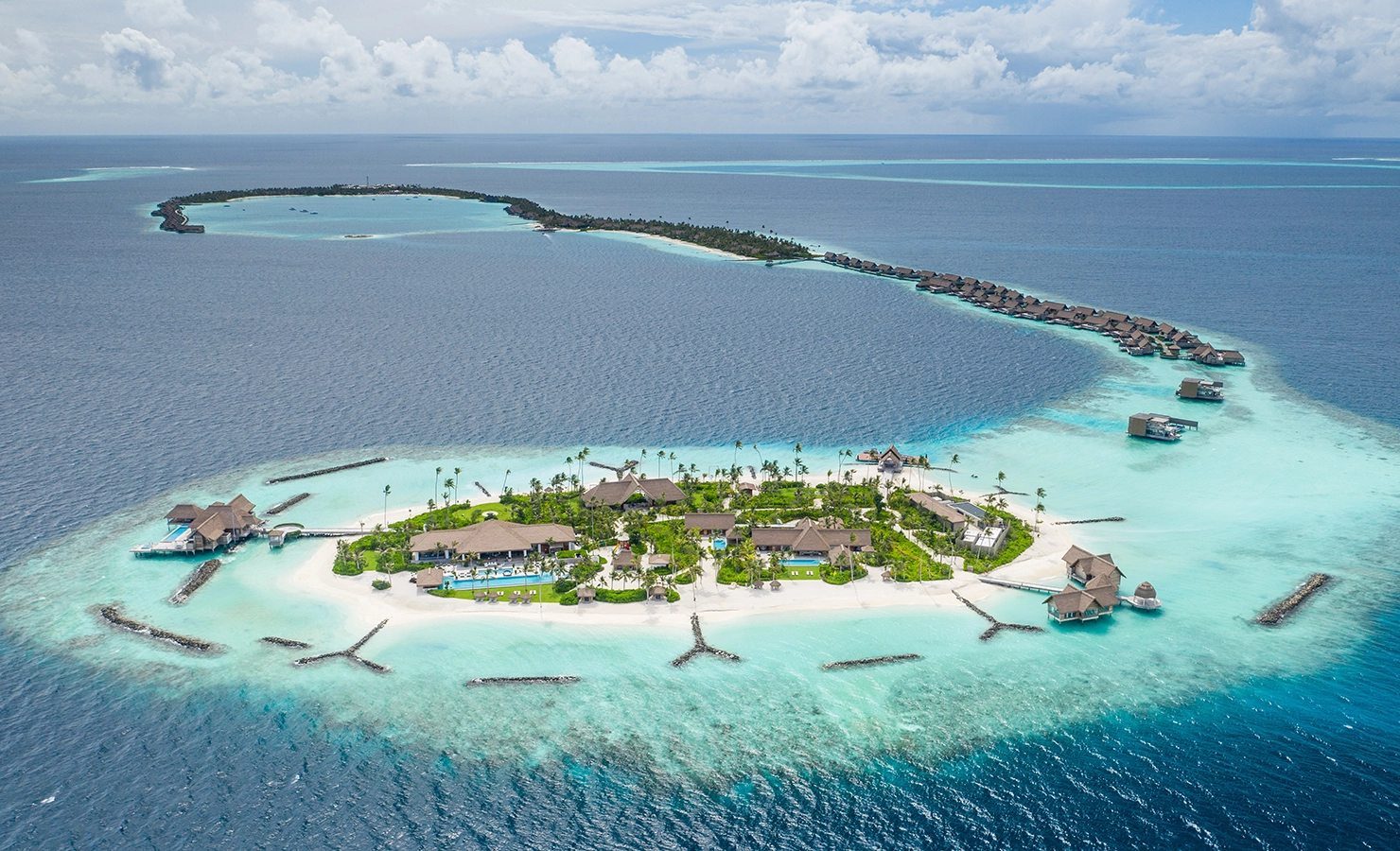 Perfect Hideaways, Waldorf Maldives, Luxury accommodation aerial view of island