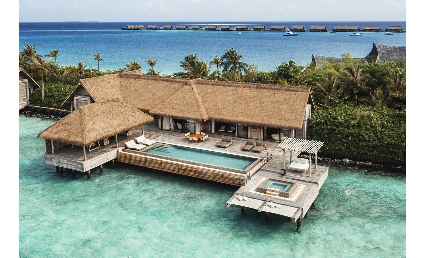 Perfect Hideaways, Waldorf Maldives, Luxury accommodation house with pool above ocean next to beach