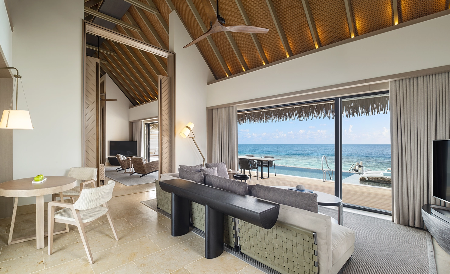 Perfect Hideaways, Waldorf Maldives, Luxury accommodation sitting room with a view of the ocean