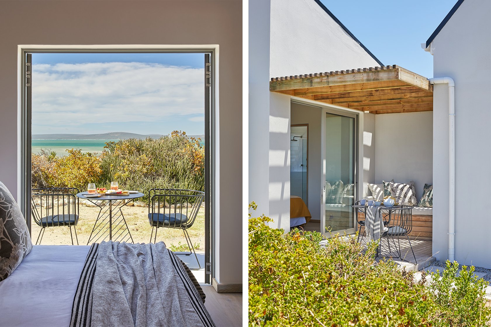 Perfect Hideaways: A serene bedroom with a light wooden desk, a black reading lamp, and a comfortable chair, offering a quiet space for work or reflection. The warm wood tones complement the soft, neutral colour palette. Kalie's Cottage, Churchhaven.
