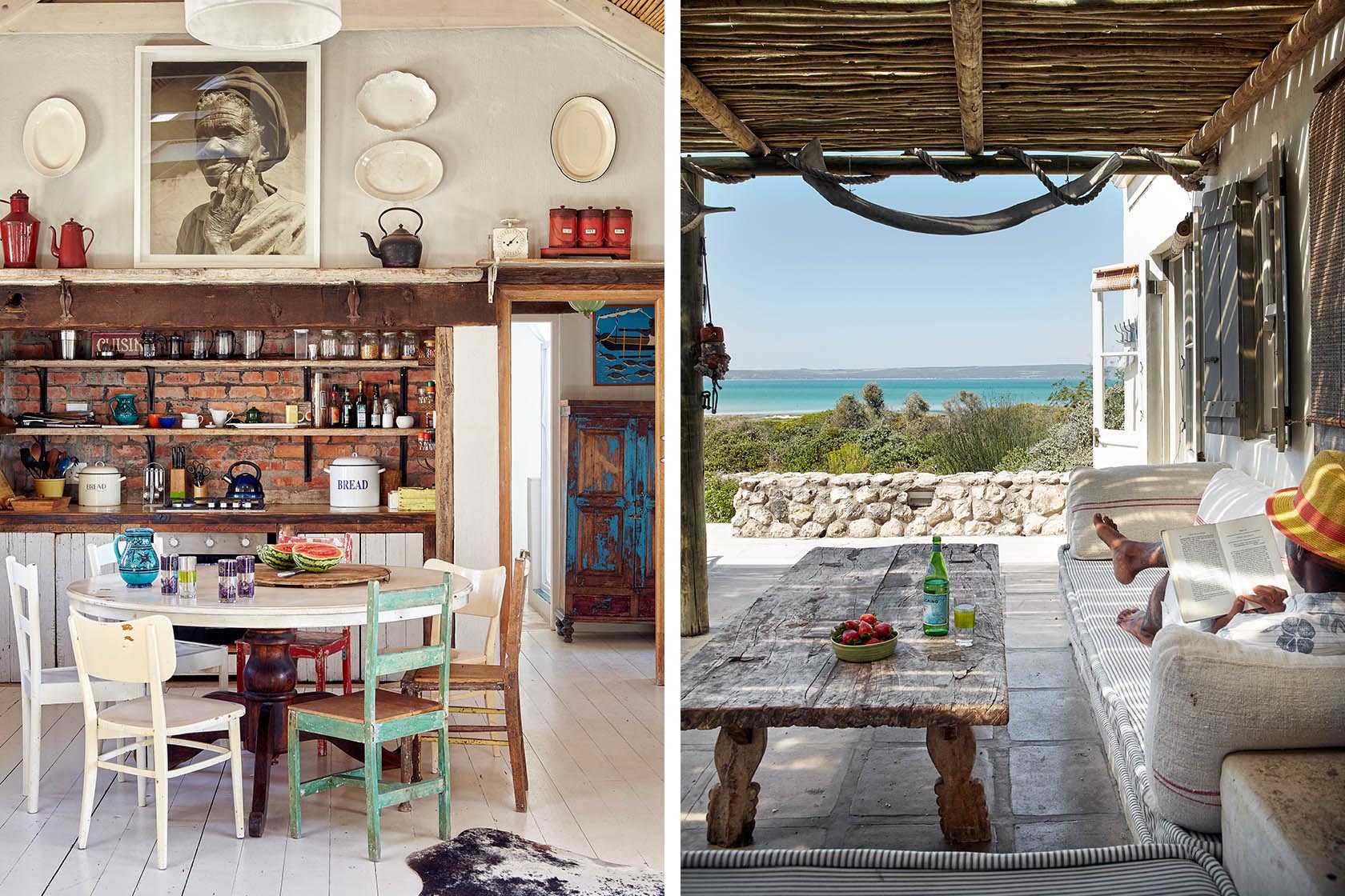 Perfect Hideaways rustic kitchen and veranda overlooking the lagoon, Seagull Cottage, Churchhaven