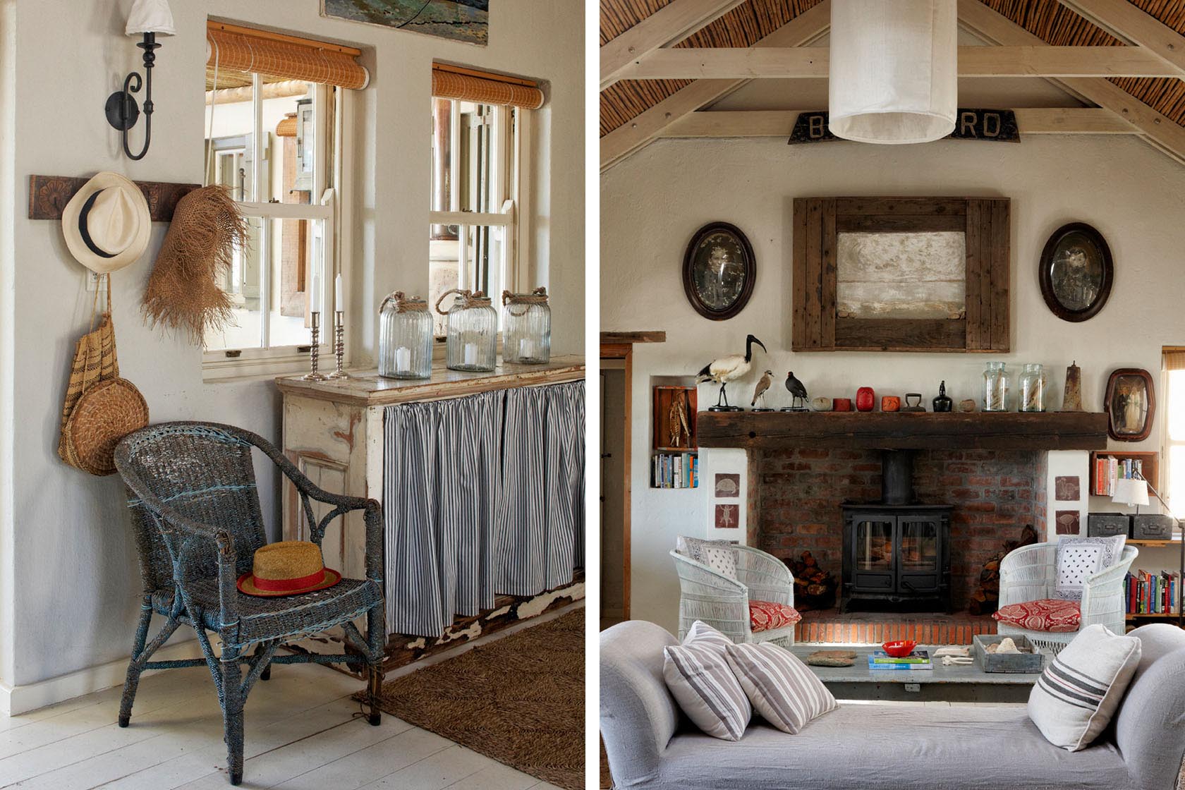 Perfect Hideaways coastal lounge details and cosy fireplace, Seagull Cottage, Churchhaven